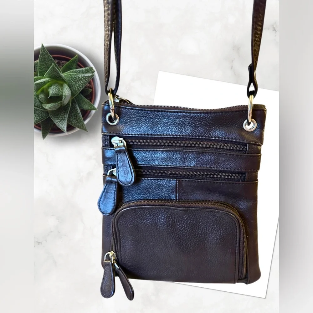 Dark Brown Pebbled Leather Crossbody Bag
